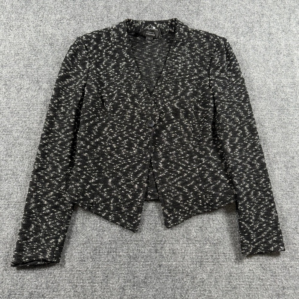 St. John Blazer Womens 4 Black White Tweed Knit Single Button Jacket Nordstrom